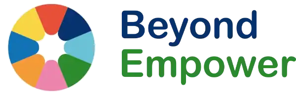 A colourful circular logo with six segments and a white centre, next to the text "Beyond Empower" in blue and green letters.