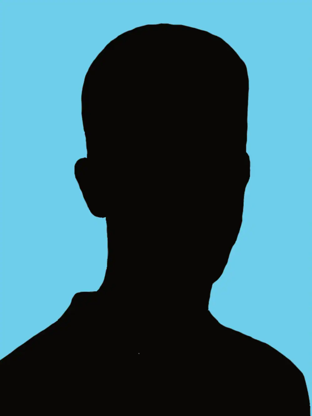 A silhouette of a person's head and shoulders against a solid light blue background.
