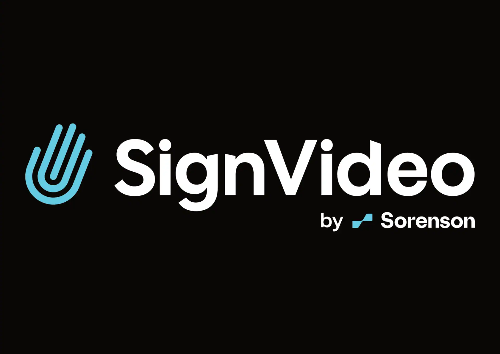 SignVideo by Sorenson logo featuring a stylised blue hand symbol next to the company name on a black background.
