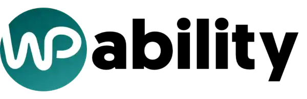 WPability logo with the letters "WP" in white inside a teal circle, followed by the word "ability" in bold black text.